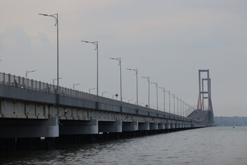 Suramadu Bridge at Twilight in Surabaya, Indonesia.  It is the longest bridge in Indonesia.