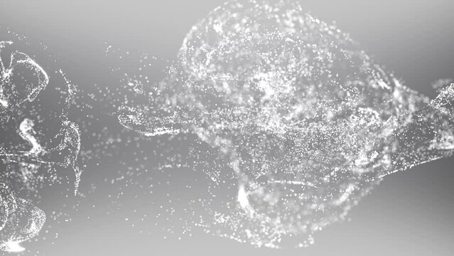 Elegant fast and slow motion fluid gray white glitter particles seamless loop background.