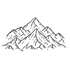 Mountains in engraving style. Nature landscape of highlands. Rocky ridge. Hand drawn design