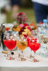 lemonades in glasses with ice at a summer party