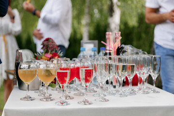 lemonades in glasses with ice at a summer party