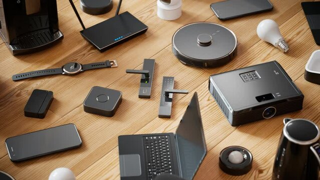 Smart home devices. Modern wireless technology communication domestic appliances
