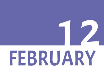 12 february calendar date with copy space. Very Peri background and white numbers. Trending color for 2022.
