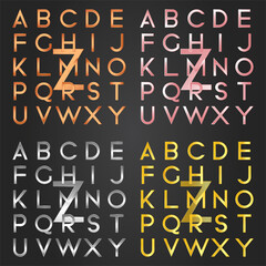 gradient alphabet collections with golden, silver, cooper, and rose gold gradient color