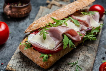submarine sandwiches with beer. fast food. banner, menu, recipe place for text