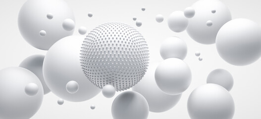 White floating balls with light background - 3D illustration	