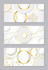 Modern white and gold abstract background. Abstract geometric shape white gold background with light and shadow 3D layered for presentation design.	