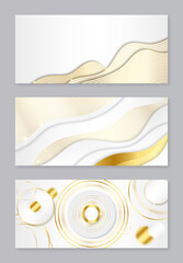Modern white and gold abstract background. Abstract geometric shape white gold background with light and shadow 3D layered for presentation design.	
