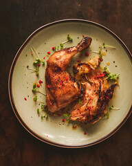 Roasted chicken and burnt cabbage