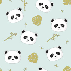 Cartoon panda and bamboo seamless pattern