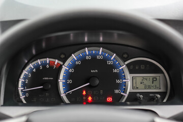 car​ instrument panel, car​ speed motor of​ night, car​ dashboard​ modern​ automobile control​illuminated panel​ speed display.
 - obrazy, fototapety, plakaty