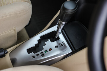 automatic transmission shift selector in the car interior. Closeup a manual shift of modern car...