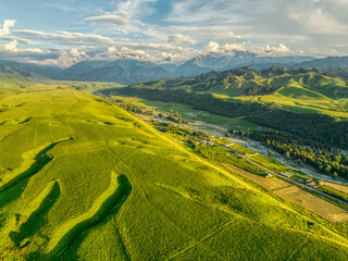 mountains curves and shadows in sunset