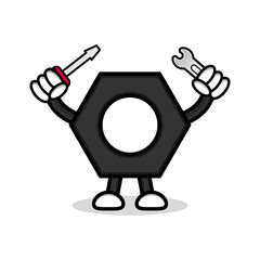 Illustration vector graphic of cartoon character bolt with screwdriver and wrench.