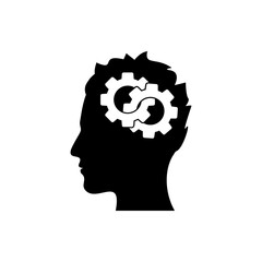 Gears in the head icon isolated on white background