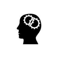 Gears in the head icon isolated on white background