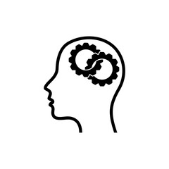 Gears in the head icon isolated on white background