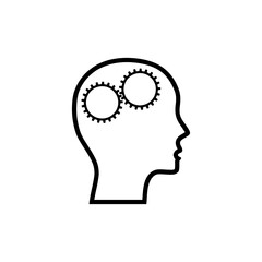Gears in the head icon isolated on white background