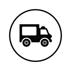Carrier, car icon. Black vector graphics.