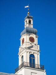 Fototapeta na wymiar Riga City Hall. The clock tower. Modern architecture of Latvia.