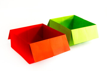 colored origami box on the white background