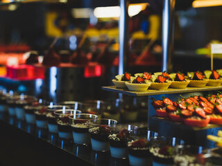 colorful cakes at a hotel buffet