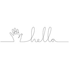 Fototapeta na wymiar Continuous one line drawing of hand waving gesture with text Hello. Gesture concept. Minimal line art.