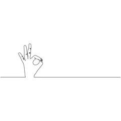 Continuous one line drawing of hand gesture okay. Hand gesture sign. Approval concept. Minimalistic line art.