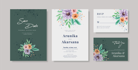Fototapeta na wymiar Beautiful teal wedding invitation set