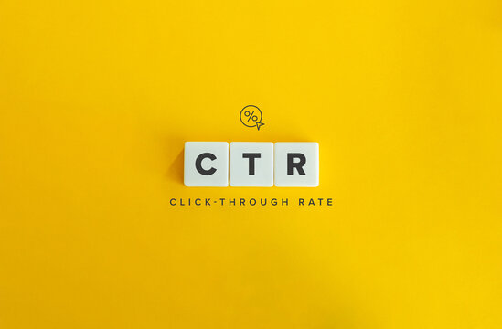 CTR (Click-through rate) banner and concept. Block letters on bright orange background. Minimal aesthetics.