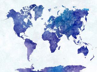 Fototapeta na wymiar Watercolor world map
