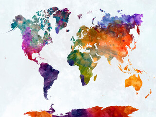 Obraz premium Watercolor world map