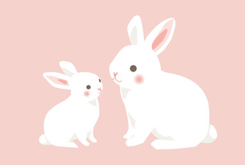 シンプルな白ウサギの親子のイラスト