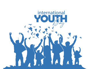 International Youth Day Celebration, Friendly team, cooperation, friendship, Card with colorful crowd people - Powered by Adobe