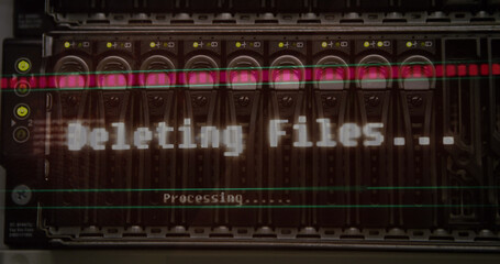 Image of data processing over close up of computer server
