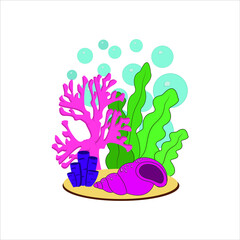 Vector ocean world. Aquatic ecosystem. Aquarium underwater marine life nature, icons, isolated vector illustrations. User interface resources for mobile apps or video games underwater life.
