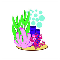 Vector ocean world. Aquatic ecosystem. Aquarium underwater marine life nature, icons, isolated vector illustrations. User interface resources for mobile apps or video games underwater life.
