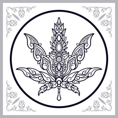 Cannabis leaf zentangle arts isolated on white background.