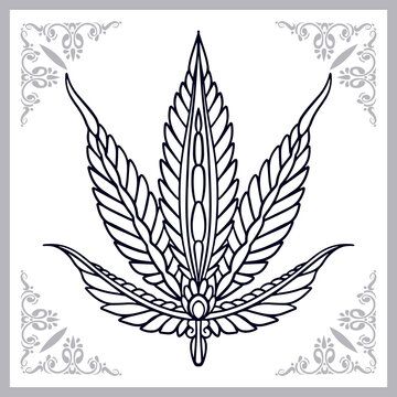 PrintCannabis leaf zentangle arts isolated on white background.