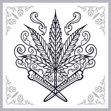 Cannabis leaf zentangle arts isolated on white background.