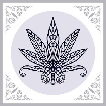 Cannabis leaf zentangle arts isolated on white background.