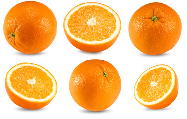 collection of cut of orange isolated on white background. clipping path