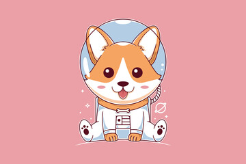 Space Dog Astronaut Kawaii Logo
