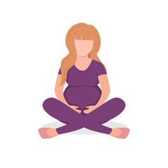 Sitting young pregnant woman isolated on white background. Vector illustration in modern flat cartoon style for banner, poster, social media, web.