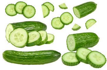sliced cucumber isolated on white background. clipping path