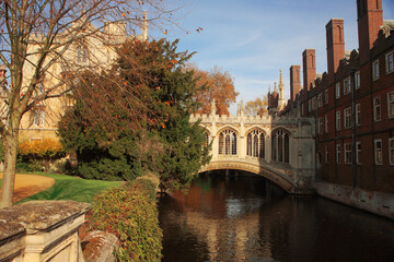 The famous Bridge of Sighs, St. John's College, Cambridge, England, from the Kitchen Bridge over...
