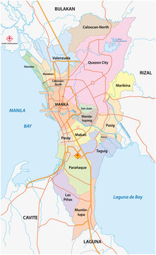 Metro Manila administrative, political and road map, Philippines