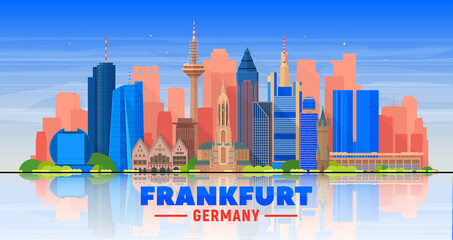 Frankfurt skyline. Germany. Vector illustration. Image for presentation, banner, web site. - obrazy, fototapety, plakaty