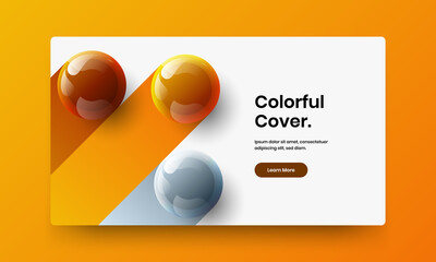 Abstract front page design vector template. Bright 3D spheres company cover illustration.