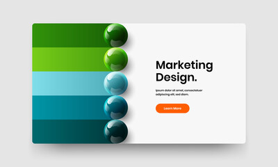 Bright site screen design vector concept. Amazing realistic balls pamphlet layout.